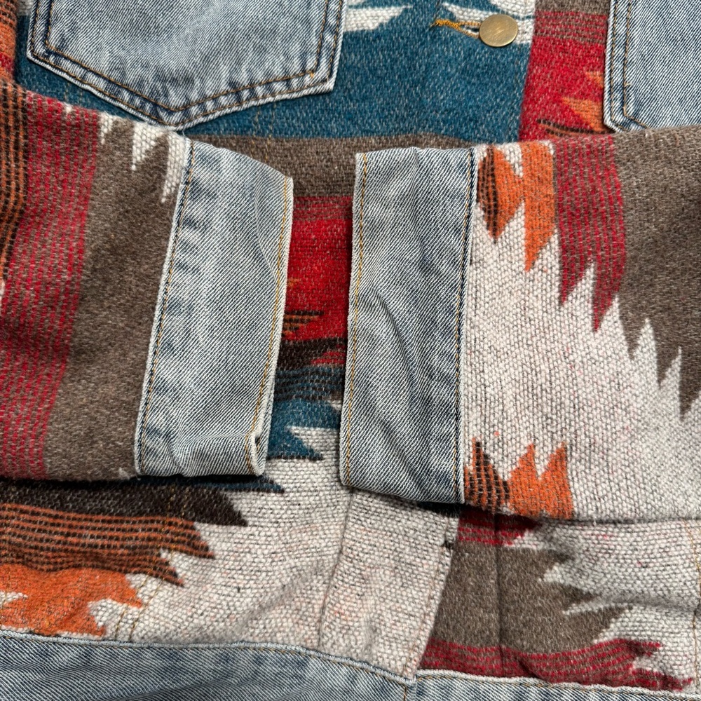 Southwestern Colorful Denim Jacket with Aztec Pattern Western XXL 2X - Picture 4 of 10